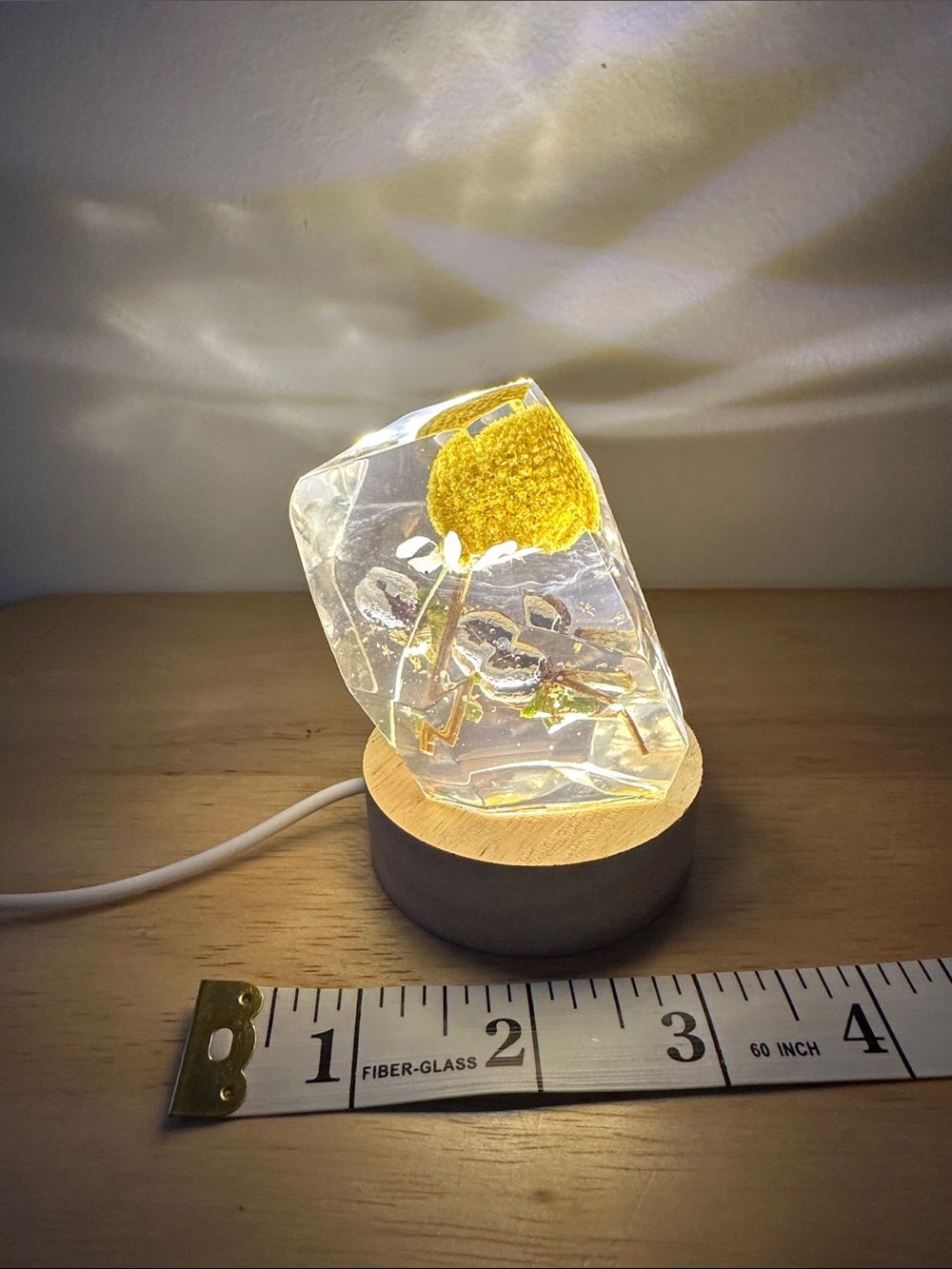 Resin Crystal Table Lamp / Night Light with Encased Flowers - USB plugin
